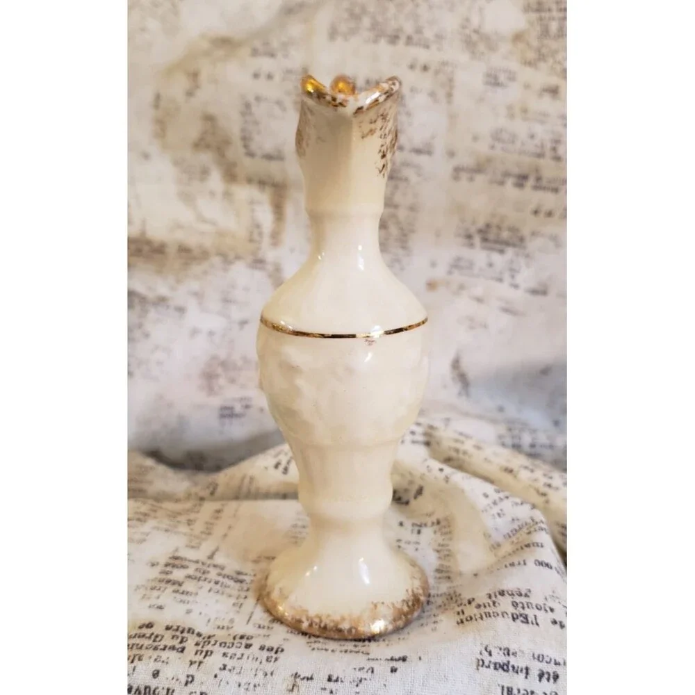 Elegant, Classic, Sophisticated  - Vintage Miniature White Pitcher w/ Gold Trim